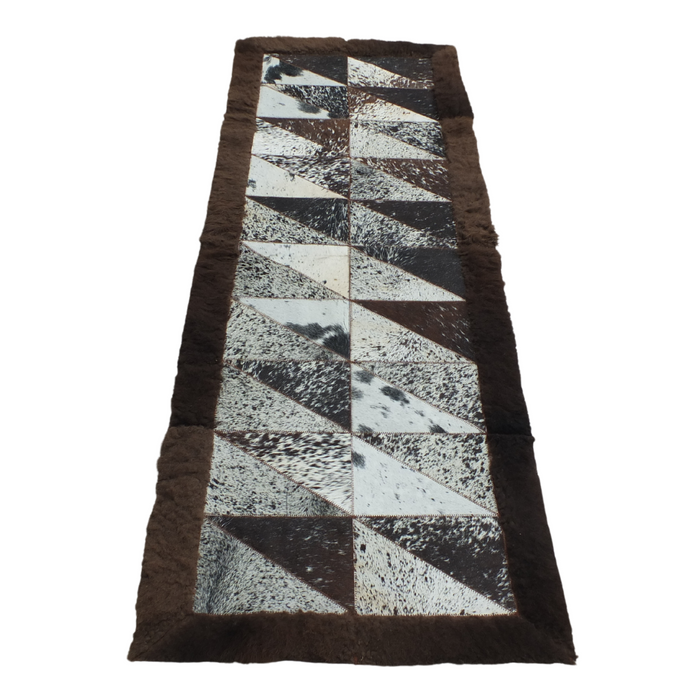 Rectangle Patchwork Area Rug - Cowhide Center, Bison Edge- 2'x6 - Speckled