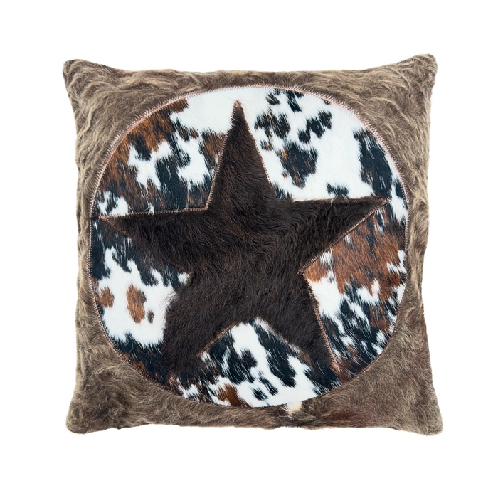 Cowhide & Buffalo Hide Star Pillow Cover, 18”x18" (Bison Outside)