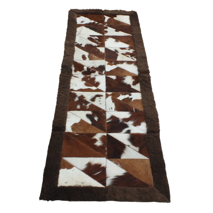 Rectangle Patchwork Area Rug - Cowhide Center, Bison Edge- 2'x6