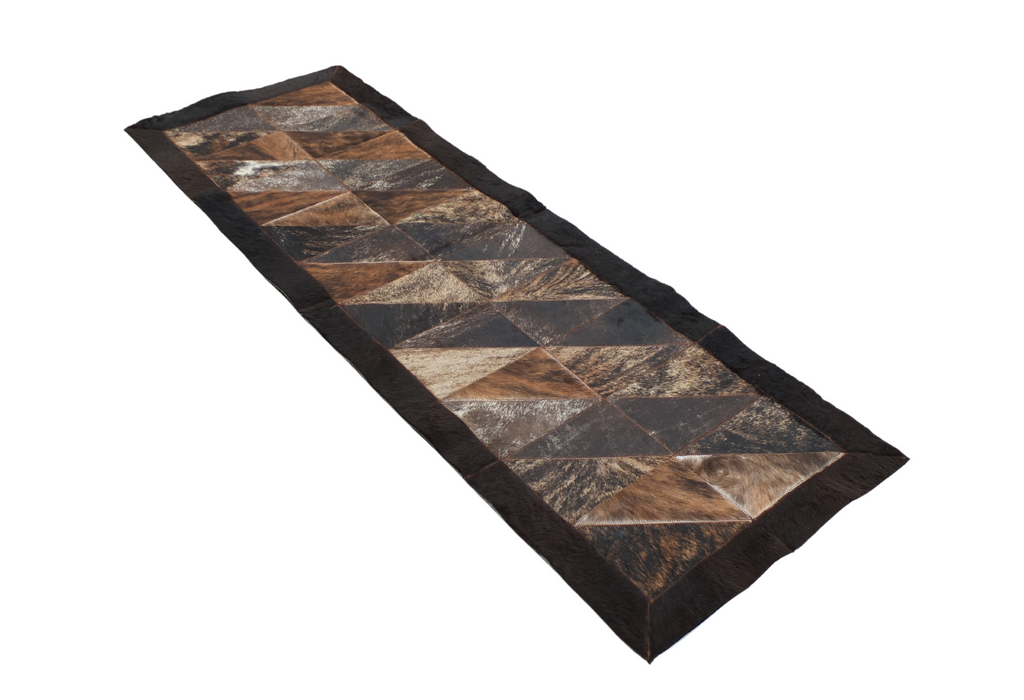 Rectangle Patchwork Area Rug - Cowhide Center, Bison Edge- 2'x6 Brindle