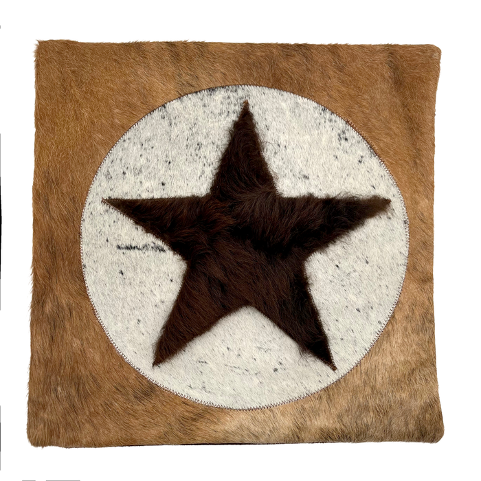 Brown & White Cowhide & Buffalo Hide Star Pillow Cover, 20" x 20"