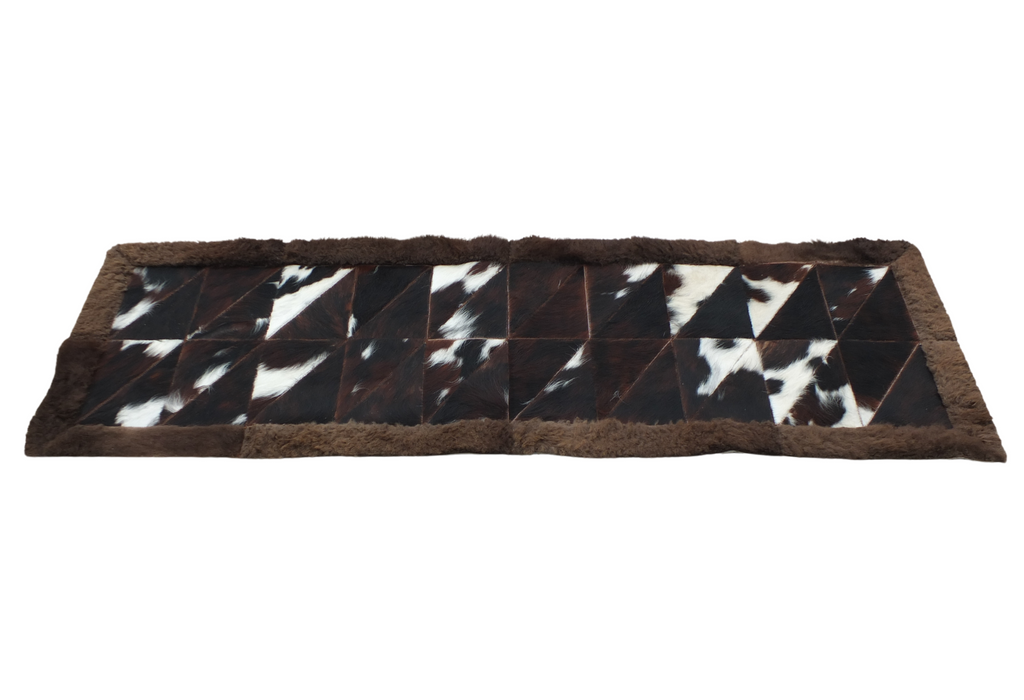 Rectangle Patchwork Area Rug - Cowhide Center, Bison Edge- 2'x6