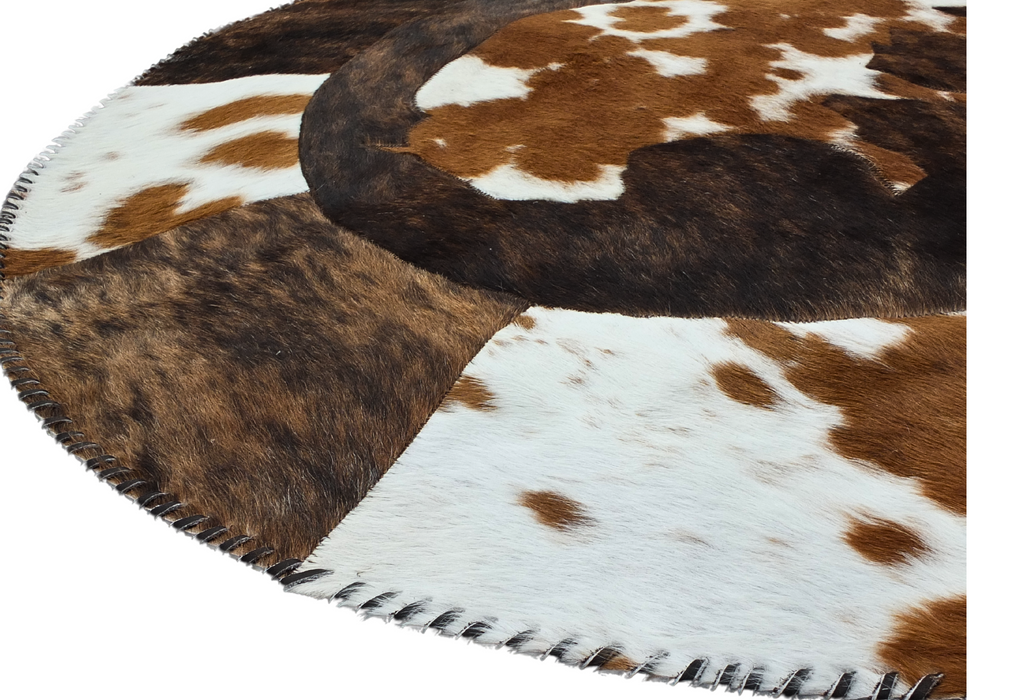 Round Western Rug - Cowhide with Bison Print 42"