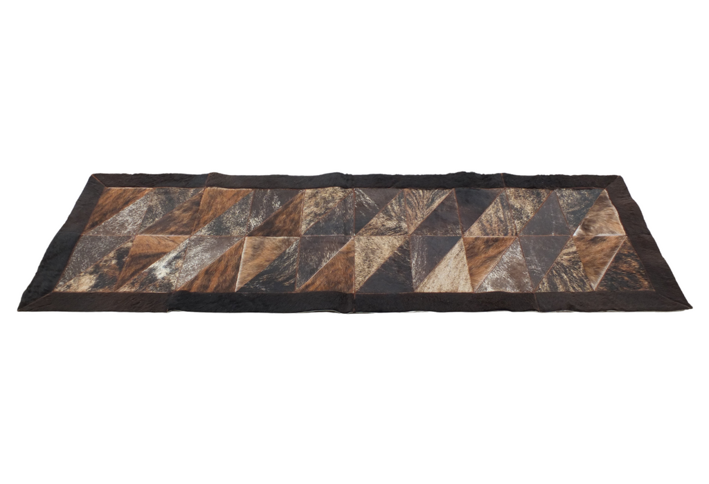 Rectangle Patchwork Area Rug - Cowhide Center, Bison Edge- 2'x6 Brindle