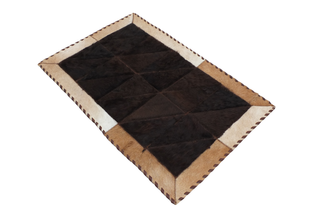 Rectangle Patchwork Area Rug - Light Brown Cowhide, Bison Center 2'x3'