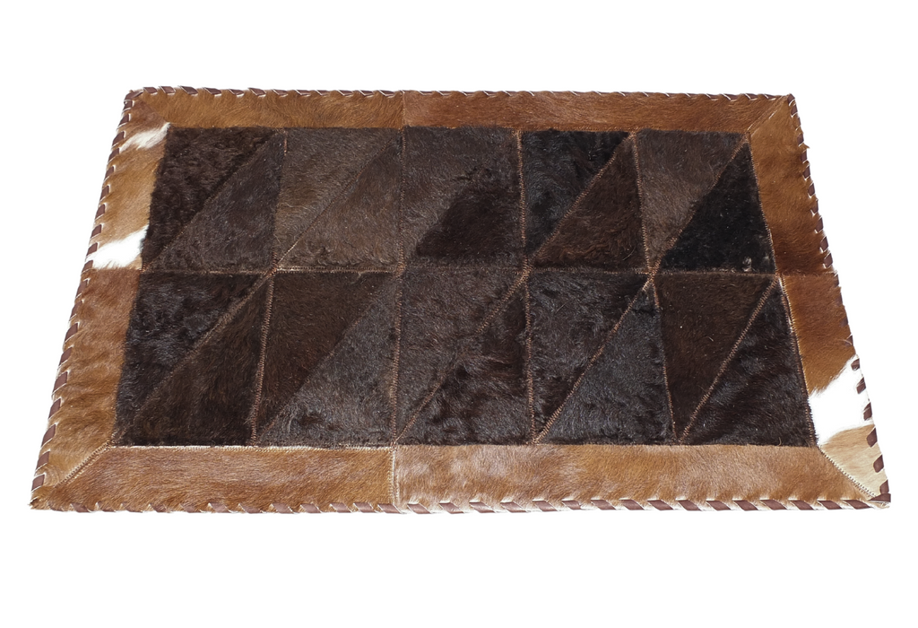 Rectangle Patchwork Area Rug - Brown Cowhide, Bison Center 2'x3' - Brown and White