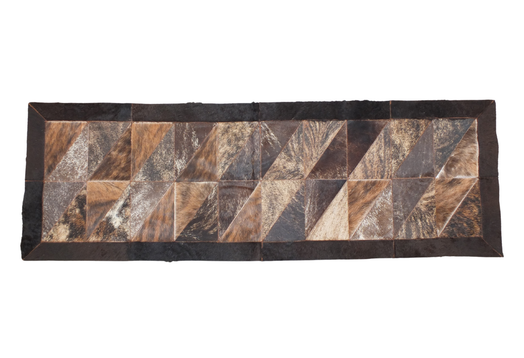 Rectangle Patchwork Area Rug - Cowhide Center, Bison Edge- 2'x6 Brindle