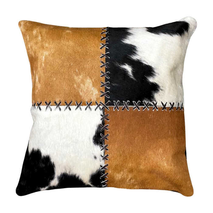 Cowhide Pillow Cover Patchwork Tricolor