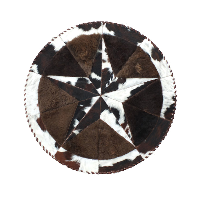 Round Western Rug - Cowhide Star & Edge, Bison Fill 60" - Tricolor