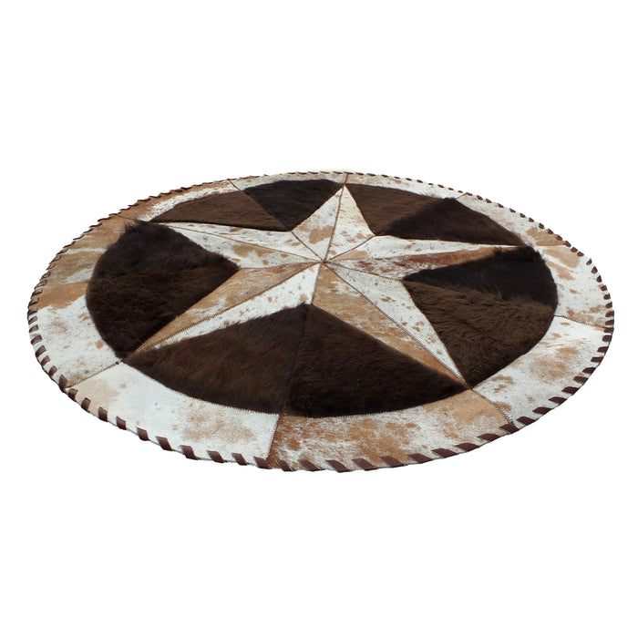 Round Western Rug - Cowhide Star & Edge, Bison Fill 42"