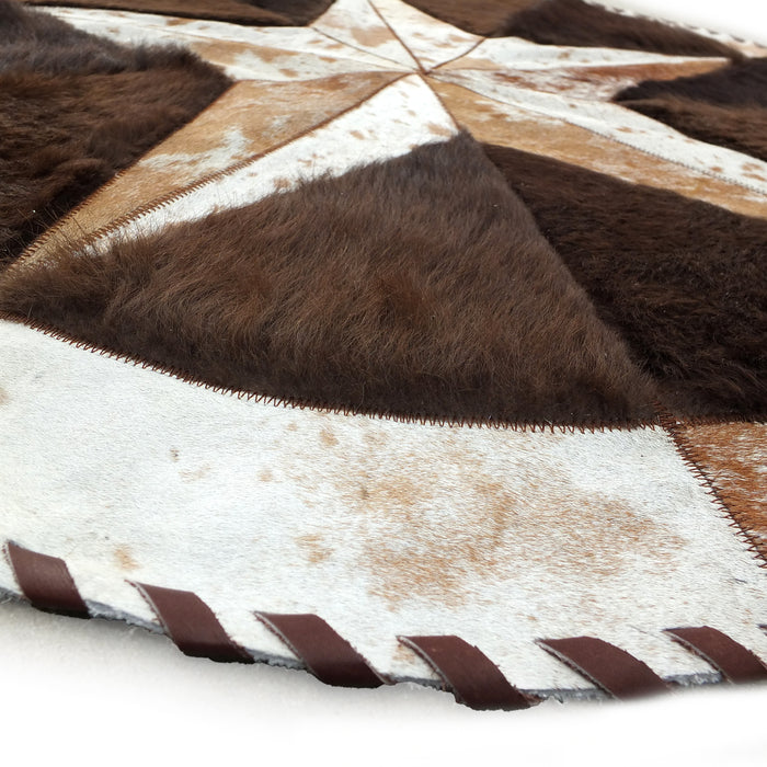 Round Western Rug - Cowhide Star & Edge, Bison Fill 42" - Brown Speckled