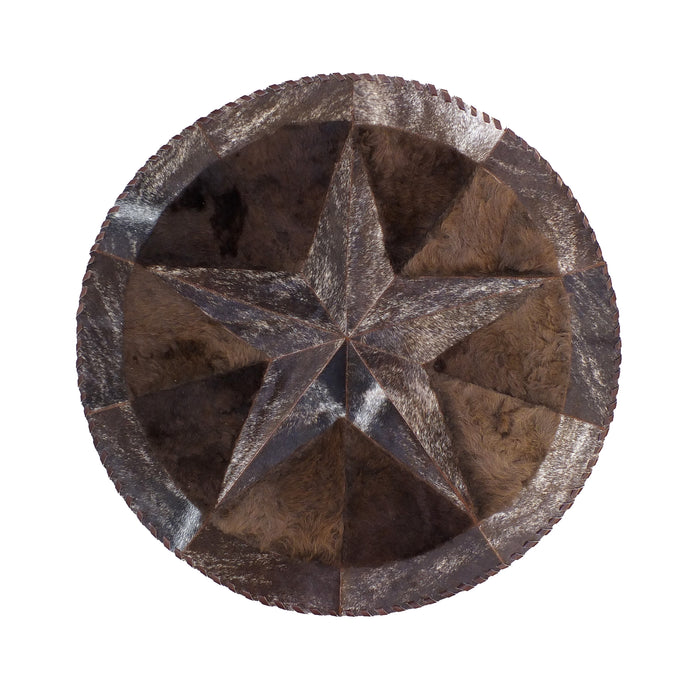 Round Western Rug - Cowhide Star & Edge, Bison Fill 72" - Brindle