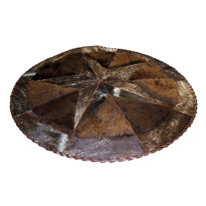 Round Western Rug - Cowhide Star & Edge, Bison Fill 72" - Brindle