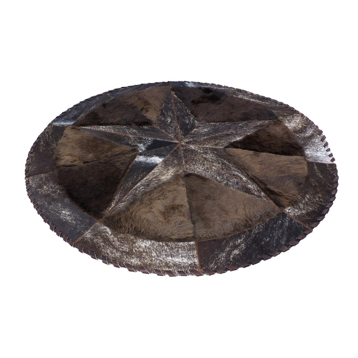 Round Western Rug - Cowhide Star & Edge, Bison Fill 42" - Brindle