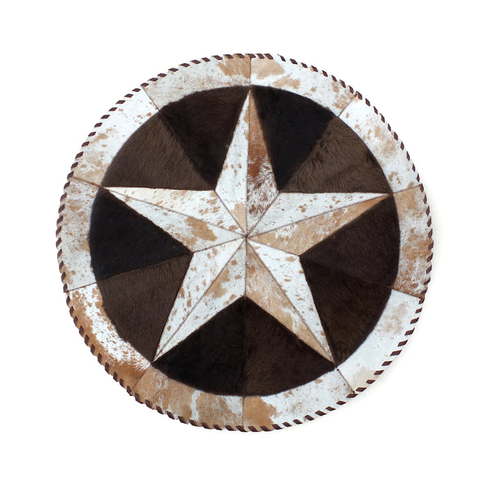 Round Western Rug - Cowhide Star & Edge, Bison Fill 60"