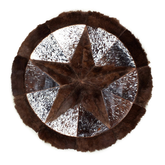 Round Western Rug - Bison Star & Edge 72" - Brown Speckled