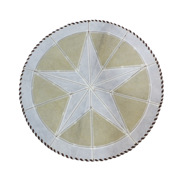 Round Western Rug - Cowhide Star & Edge, Bison Fill 42" - Tricolor