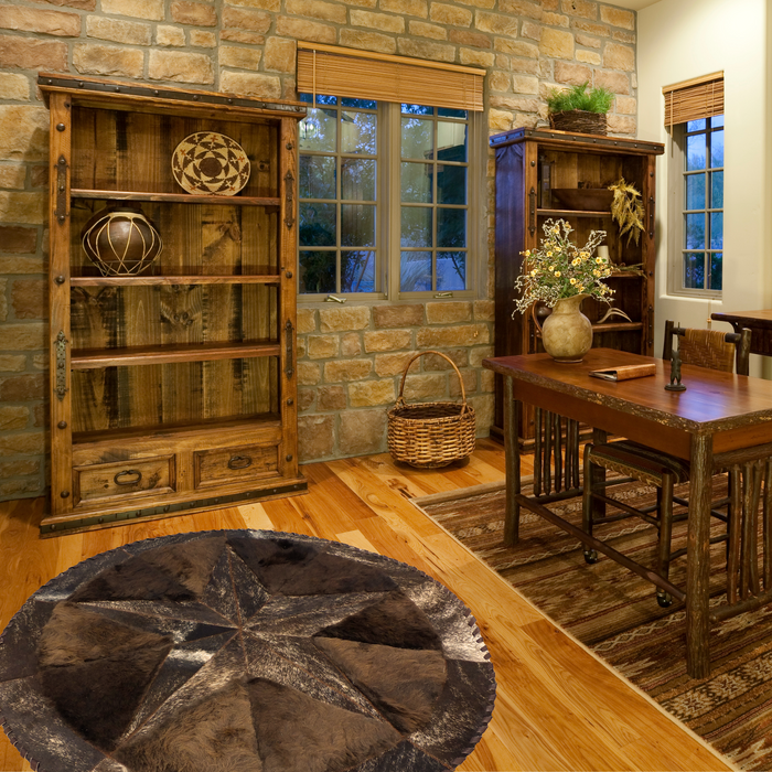 Round Western Rug - Cowhide Star & Edge, Bison Fill 42"