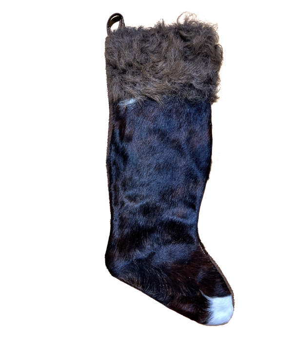 Buffalo / Bison Hair Christmas Stocking with Cowhide Leather Tri-Color