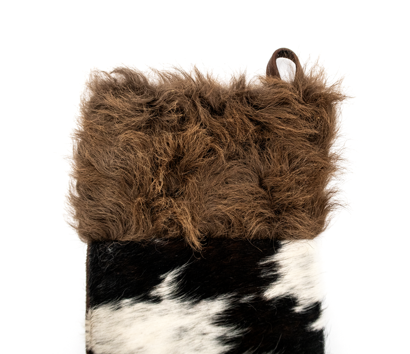 Brown and White Buffalo / Bison Hair Christmas Stocking with Cowhide Leather