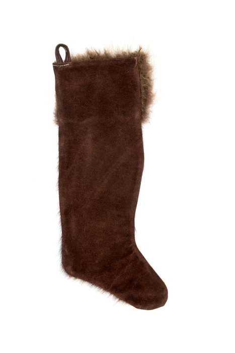 Brown and White Buffalo / Bison Hair Christmas Stocking with Cowhide Leather