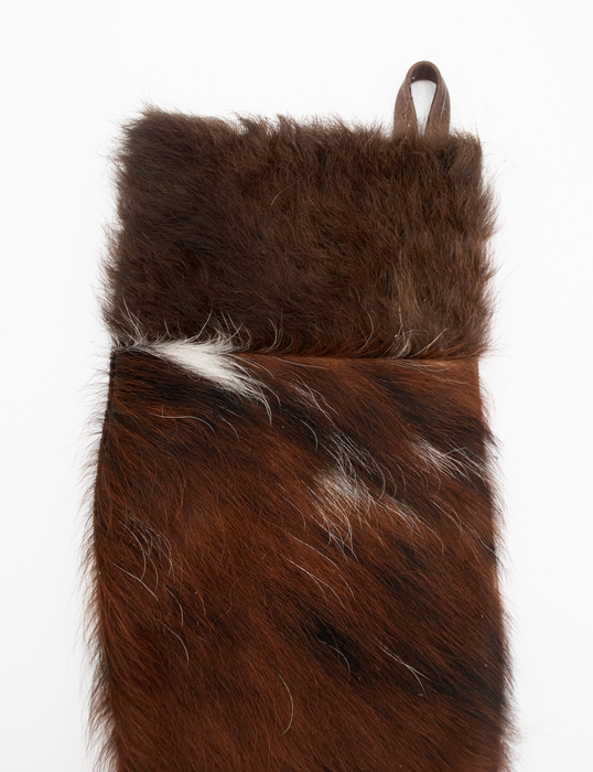 Brown and White Buffalo / Bison Hair Christmas Stocking with Cowhide Leather